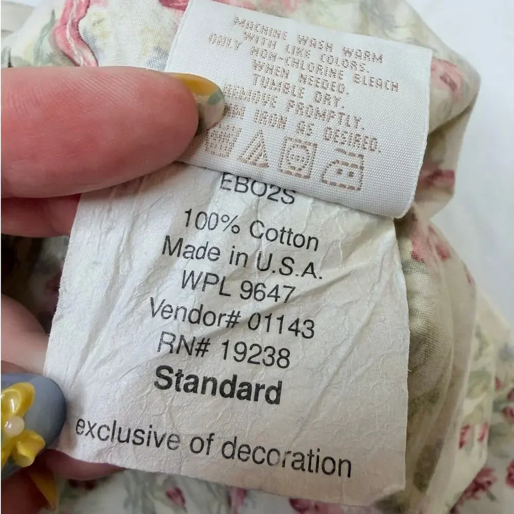 Vtg Eddie Bauer Home 2 Standard Pillowcase Cream Pink Roses Cottage Shabby Chic
